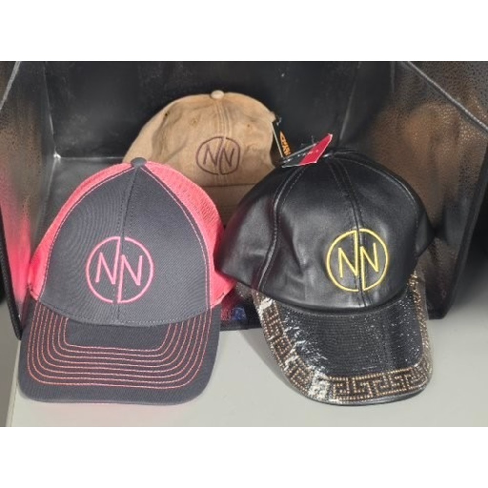 Lot of 3 Newhattan "NN" Logo Hats: Leather, Trucker & Suede Caps